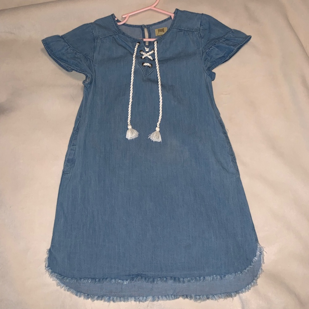 True Craft Denim Chambray Tassle Dress Raw Hem